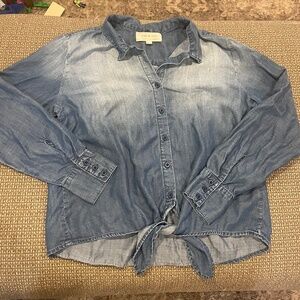 Cloth and stone Anthropologie Top Button Down Tie Front Size Large L Long Sleeve